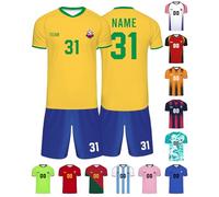 Xiuyours Brazil Personalised Football Shirt Name Number Logo Custom Football Kit Jersey Shorts Gifts for Kids Boys Men Football Party