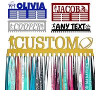 Xiuyours Gold Custom Medal Holder with Name Hooks Personalised Hanger Display for Awards Ribbons Wall Gymnastics Runners Boys Girls Kids Customised Gift Sports Display Metal Medal Rack