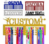 Xiuyours Gold Personalised Medal Holder with Name Quote Custom Hanger Display for Awards Ribbons Wall Gymnastics Runners Boys Girls Kids Customised Gift Sports Display Metal Medal Rack