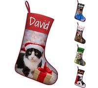 Xiuyours Personalised Christmas Stockings with Photo Stocking Personalised Xmas Stockings with Name Picture for Dog Cat Kids Pet (43cm) Custom Stocking Christmas Decoration Gift