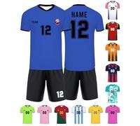 Xiuyours Personalised Football Shirt Name Number Logo Custom Blue Football Kit Jersey Shorts Gifts for Kids Boys Men Football Party