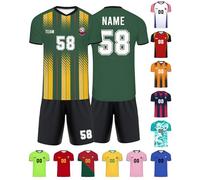 Xiuyours Personalised Football Shirt Name Number Logo Custom Football Kit Jersey Shorts Gifts for Kids Boys Men Football Party, Green Yellow