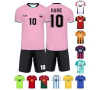 Xiuyours Pink Personalised Football Shirt Name Number Logo Custom Football Kit Jersey Shorts Gifts for Kids Boys Men Football Party