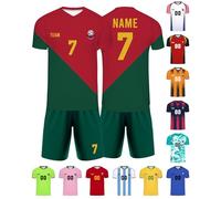 Xiuyours Portugal Personalised Football Shirt Name Number Logo Custom Football Kit Jersey Shorts Gifts for Kids Boys Men Football Party