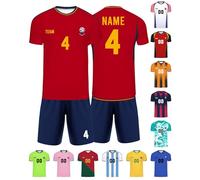 Xiuyours Spain Personalised Football Shirt Name Number Logo Custom Kit Jersey Shorts Gifts for Kids Boys Men Party
