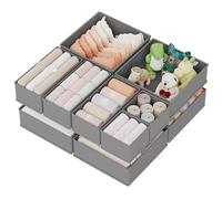 XIVIRACK 10 Pack Drawer Organizer for Clothes, Underwear Drawer Organizer Bins, Foldable Fabric Closet Storage Organizers, Drawer Dividers for Bras Undies Socks Ties, Grey
