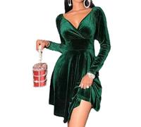 XIVISTO Women's Velvet Dress Elegant Evening Dress Long Sleeve Cocktail Dress Round Neck Dress Bodycon Festive Party Dress Knee-Length Winter Dress, a, L