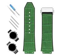 XIW Compatible for 19mm× 25mm× 22mm Hublot Big Bang Leather Watch Band With Stainless Steel Buckle Replacement for men Wirstband Strap women Bracelet (Green)