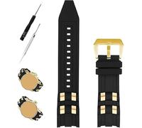 XIW Compatible for 26mm Invicta Pro diver Rubber Watch Band With Silver/Golden Insert Replacement for men Silicone Wirstband Strap women Bracelet (Black Band Golden Buckle)