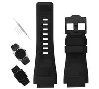 XIW Compatible for Bell & Ross B&R BR-01 BR01 BR-03 BR03 BR03-92 24mm*33mm Rubber Watch Band Replacement for men Silicone Wirstband Strap women Bracelet, Black Buckle