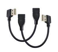 xiwai 20cm Black 2pcs/lot USB 2.0 Left & Right Angled 90 Degree Type Type-A Extension Cable Male to USB Female Cord