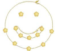 XIWCAFC Four-Leaf Clover Jewellery Set for Women 18K Rose Gold Pendant Necklace Stud Earrings Bracelet Set Lucky Double-sided Clover Jewellery Sets Gifts for Her BFF Birthday (Gold)