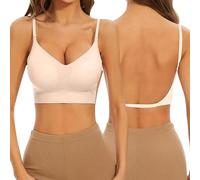 XIWCAFC Push Up Bra for Women, Low Back, Deep V Neck, Plunge Backless, Non Wired, Seamless, Multiway Strap, Convertible, Lifting Bra, Beige, XL