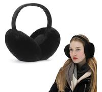XIWCAFC Women's Black Faux Fur Ear Muffs, Windproof Thermal Earmuffs, Adjustable, Perfect for Winter Sports, Running, Gift