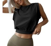 XIWCAFC Workout Tops Crop Tops Loose Sleeveless Cropped Tops for Women Muscle Tank Open Back Shirts Crew Neck Tops for Yoga Running Gym Black