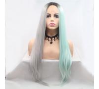 Xiweiya 13x3 Lace Mermaid Wig Half Light Grey Half Mint Green Synthetic Lace Front Wig Long Straight Wig Two Tones Heat Resistant Replacement Wigs for Women Cosplay 24"