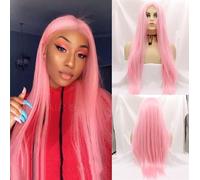 Xiweiya 24" Long Pink Silky Straight Lace Front Wigs - Synthetic Women's U Part Lace Heat Resistant Full Wigs for Pastel Cheap Halloween Cosplay