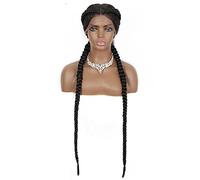 Xiweiya 2x Twist Braids Hand-Braided Synthetic Lace Front Box Braided Wig With Baby Hair for Women - Dutch Braids, Black, Long Cornrow Style