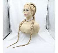 xiweiya 32” Double Braids Mixed Blonde Lace Front Braids Extra Long 100% Hand Braided Swiss Twins Blonde Braided Wigs with Baby Hair Lightweight Synthetic Twist Braids Wig