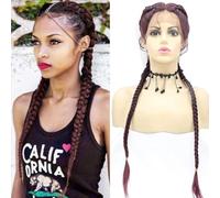 xiweiya 32'' Mixed Wine Red 99J Lace Front Wigs Lightweight 2 Twist Braids Cornrow Braided Wig with Baby Hair Natural Hairline Hand Crochet Lace Braids for Women, Drag Queen Halloween Cosplay