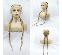 Xiweiya 36" Long Blonde Double Braid Wig - Hand-Made Braided Synthetic Lace Front Box Braided With Baby Hair for Women - Cornrow Long Braids