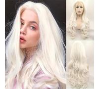 xiweiya 60# Platinum Blonde Lace Front Wig Long White Blonde Wavy Synthetic Lace Front Wig White Wig Heat Resistant Fiber 13x3 Lace Frontal Wig for Woman Drag Queen 24inch