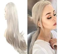 Xiweiya Ash Blonde Natural Straight Synthetic Lace Front Wigs Silver Platinum Blonde Heat Resistant Fiber Hair For Women Middle Part Cosplay Wigs
