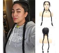 Xiweiya Black Lace Front Wigs 26'' Black Color Lightweight Twist 2 Cornrows Braids Braided Wig with Baby Hair Hairline Add Hand Weaving Transparent 360’ Full Transparent Lace For Women