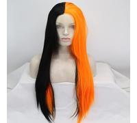 xiweiya Black Orange Half Color Lace Front Wig Long Silky Straight Ginger Orange Wigs Soft Hair Heat Resistant Fiber Wig 150% Density Hair for Women 26inch