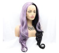 Xiweiya Black Purple Half Colour Lace Front Wig Long Body Wave Mermaid Piano Half Purple Half Black Side Part Soft Wig Hair Replacement Wig for Women, Drag Queen Makeup 24 inch