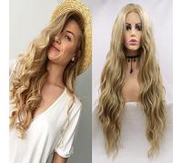 Xiweiya Blonde Curly Lace Front Wigs Long Loose Wavy Sand Blonde Synthetic Lace Front Wig Natural Looking Heat Resistant Hair 180% Density Hair-replacement Glueless Wigs For Women Halloween Wig 24inch
