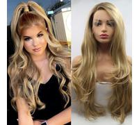 Xiweiya Blonde Lace Front Wig Natural Hairline Long Body Wave Side Part Synthetic Lace Front Ombre Blonde Wig Heat Resistant Hair 180% Density Wigs for Women Halloween Wig 26inch