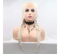 xiweiya Braided Wig Blonde White Double Braids Synthetic Lace Front Wig with Baby Hair Platinum white Heat Resistant Fiber Middle Part for Women Cosplay Makeup 24 Inches