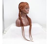 xiweiya Braided Wig Caramel Braids 100% Hand-Braided Hair Red Brown 4xTwist Braiding Wigs 360 Swiss Lace Front Double Dutch Braided Wigs 4xTwisted Braids French Braids Wig 36inch