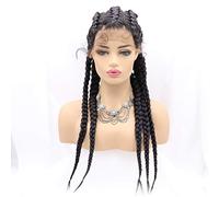 xiweiya Braided Wig Long Black Double Dutch Braids 5xBraids Box Braids Cornrow Braids with Baby Hair Crochet Braiding Hair Natural Hairline French Braids For Women 32inch