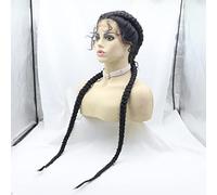 xiweiya Extra Long 1B# Black Braided Wig 100% Hand Made Twisted Braid Wig 360 Swiss Lace Front Wig Black Dutch Braids with Baby Hairs Cornrow Wig Afro Wig for Women 36 inch