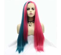 Xiweiya Half Red Half Blue Green Lace Front Wig Long Straight Pink Half Color Synthetic Lace Front Wigs Side Part Heat Resistant Hair 180% Density Half Hand Tied for Women Drag Queen 26inch
