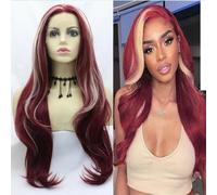 Xiweiya Highlight Blonde White Wig Wine Red Color Lace Front Wig for Fashion Women Long Body Wave 13x3 Lace Wig Burgundy Wigs Heat Resistant Fiber hair Drag Queen Custome wigs 24inches