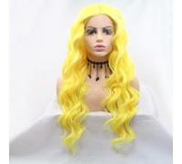 xiweiya Lace Wigs Lemon Yellow Wigs Synthetic 13x3 Lace Front Bright Yellow Wigs Long Curly Hair Golden Yellow Wigs Heat Resistant Fiber for Women Halloween Cosplay Wigs 24"