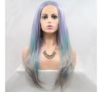 Xiweiya Light Purple Lace Wigs 13x3 Lace Mixed Purple Ombre Blue Grey Lace Front Wigs Long Silky Straight Colorful Hair Synthetic Lace Wig Heat Resistant Fiber Hair for Women Drag Queen Cosplay 24inch
