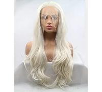 xiweiya Long 60# Platinum Blonde Wavy Lace Front Wig White Blonde Natural Wave Synthetic Lace Front Wig Heat Resistant Fiber 180% Density White Queen Hair for Women Drag Queen 24inch