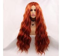 Xiweiya Long Auburn Wavy Wig #360 Bright Copper Color Curly Synthetic Lace Front Wigs Middle Part Wig Long Soft Wavy Wig Hair Replacement Wig for Women, Drag Queen Makeup 24 inch