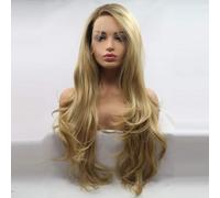 Xiweiya Long Blonde Synthetic Lace Front Wig - Wavy Side Part With Brown Root - Hair Replacement for Women, Drag Queen Makeup 24inch