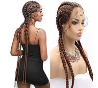 xiweiya Long Brown Braided Wigs 4xTwist Double Dutch Braids 360 Swiss Lace Front Wigs with Baby Hairs for Women Brown Afro Braids Cornrow Braids box braid wig for Women 36inch