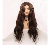 Xiweiya Long Brown Wavy Wig Curly Synthetic Lace Front Wigs Middle Part Wig Long Soft Wavy Wig Hair Replacement Wig for Women, Drag Queen Makeup 24 inch
