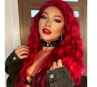 Xiweiya Long Curly Bright Red Lace Front Wig Middle Part Replacement Hair Loose Wave Red Queen Wig 13x3 Lace Wigs Heat Resistant Fiber for Drag Queen, Women Halloween Cosplay 24inches