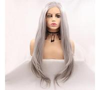 Xiweiya Long Grey Straight Wig Synthetic Silver Grey Lace Front Wigs Middle Part Long Straight Long Soft Blonde Wig with Heat Resistant Fiber Hair Replacement Wig for Women Drag Queen 24 Inch