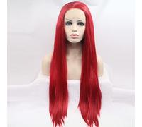 Xiweiya Long Lace Front Wigs - Synthetic Soft Red Wig with Heat Resistant Fiber - Straight Middle Part - 24 Inch