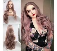 Xiweiya Long Mixed Ice Pink Wavy Lace Front Wig Side Part Ash Pink Synthetic 13x3 Lace Front Full Wig Natural Hairline Heat Resistant Fiber Wigs180% Density Hair for Women 24inch