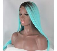 Xiweiya Long Silky Straight Aqua Blue Lace Front Wig with Light Brown Roots Synthetic Light Blue Wig Middle Part Natural Looking Heat Resistant Fiber Hair Cosplay Wig for Women 24inch